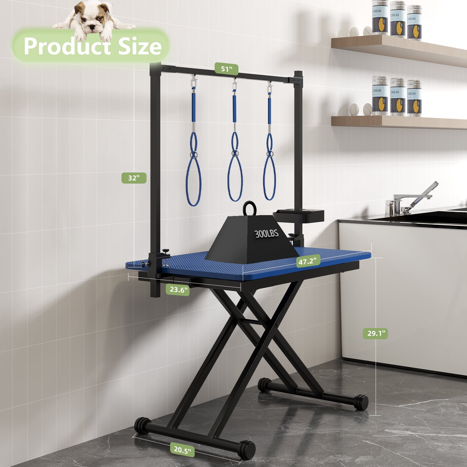 47" Large Dog Grooming Table X-Lift Foldable Grooming Table for Dogs at Home Adjustable Height Arms Pet Station with Nooses, Tool Organizer - Blue