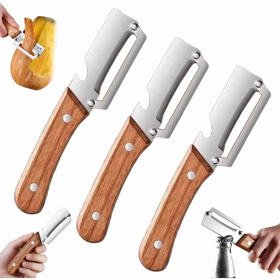 Multi-functional Vegetable Peeler for Kitchen, Ultra Sharp Stainless Steel Blade with Ergonomic Non-slip Handle & Built-In Bottle Opener for Potatoes, Fruits & Vegetables(3pcs)