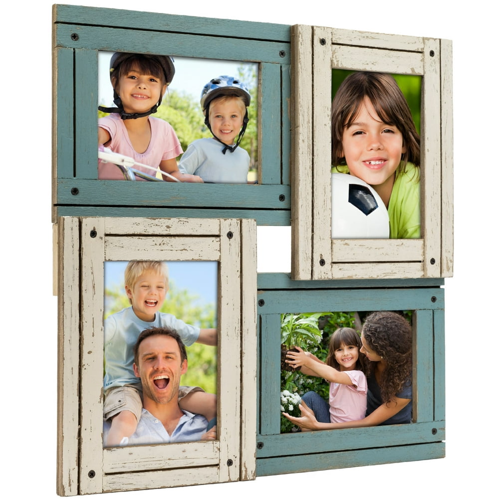 Collage Picture Frames from Rustic Distressed Wood Holds Four 4x6