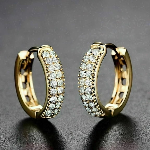 14K Yellow Gold Plated 2Ct Round Cut Lab Created Diamond Huggie Hoop Earrings