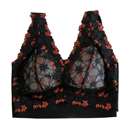Tumotour Full Coverage Bras For Women Comfortable Backless Lace Pattern Traceless Without Steel Ring Gathering Push Up Nursing Bra Ice Silk Large Size Fixed Cup Small Soft Breathable Seamless Bra