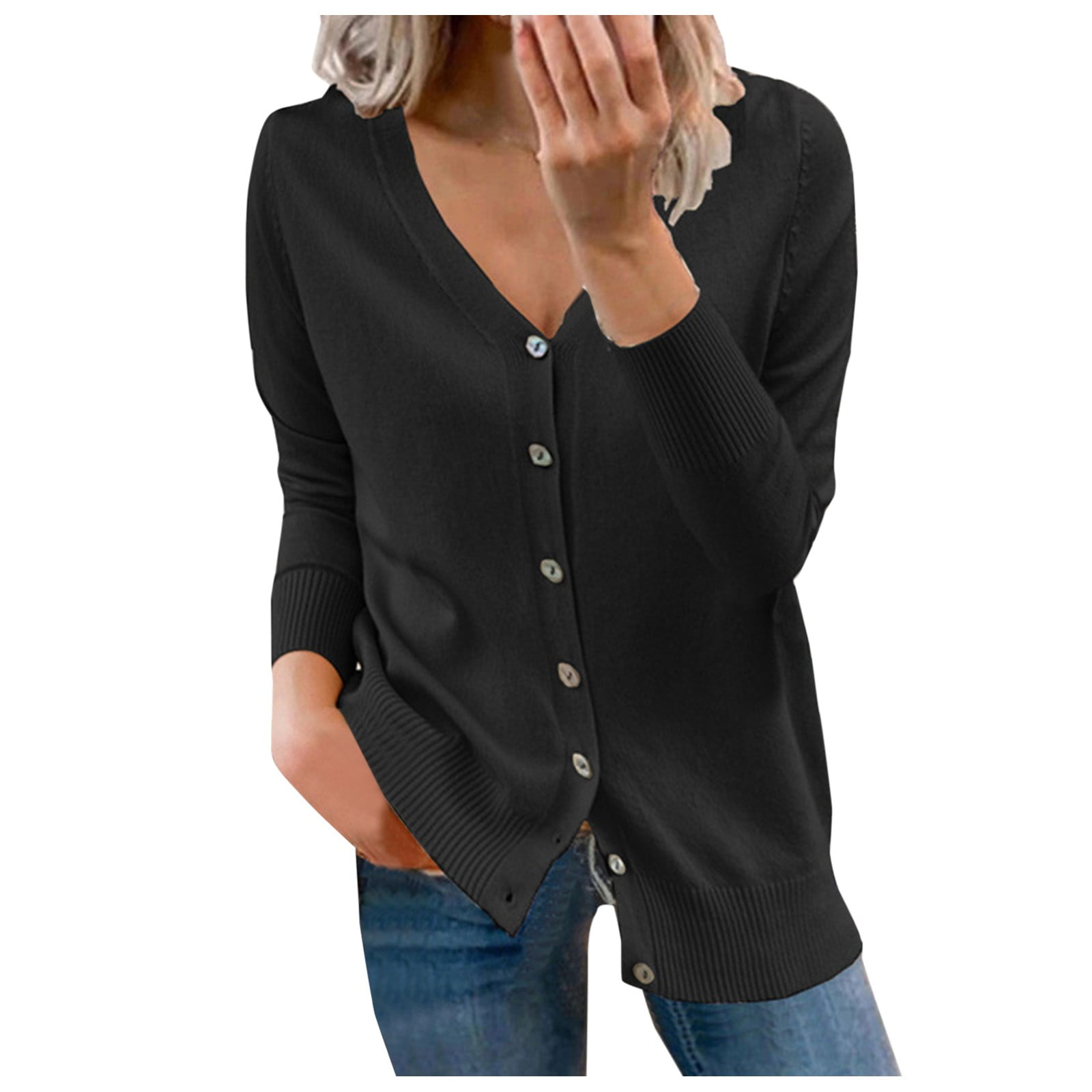 Sheer Cardigan for Women Women's Button Sweater Top Solid Vneck Long