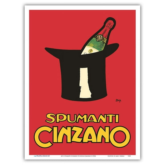 Asti Spumanti Cinzano - Italian Sparkling Wine - Vintage Advertising Poster by Achille Mauzan c.1950s - Master Art Print (Unframed) 9in x 12in