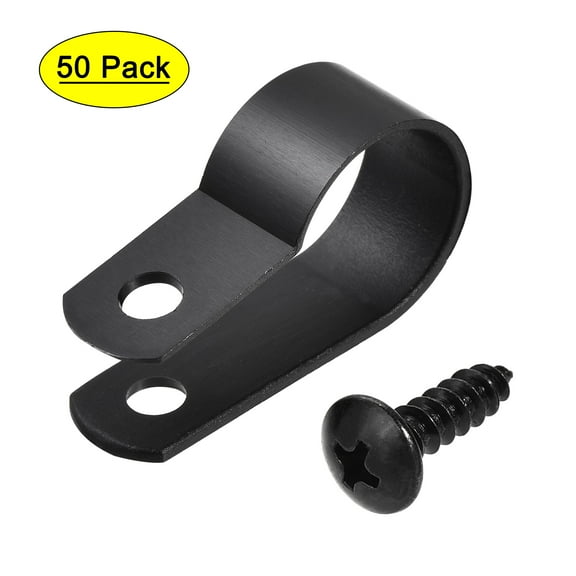Unique Bargains 16mm Nylon R Type Cable Clip Wire Clamp with Screws Black 50 Pieces