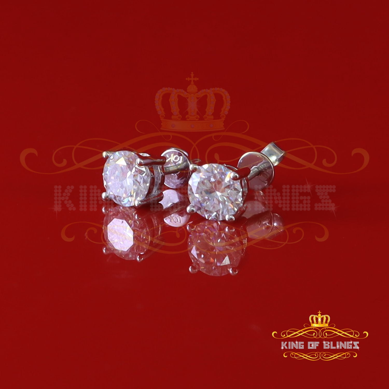 10k Real White Gold with 2.50ct Round VVS 'D' Color Moissanite Stud Earrings