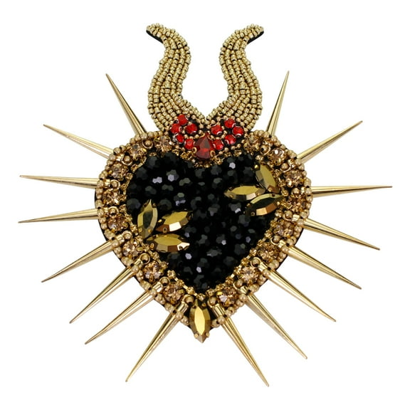 Gold Heart Patches Sacred Heart Badges Handmade Beaded Rhinestones Applique Sew on Bags Clothes Decorative 1 piece