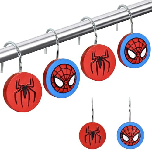 12 Pack Spider-Themed Shower Curtain Hooks and Rings, Decorative Stainless Steel Bathroom Shower Hangers for Stylish and Durable Curtain Display