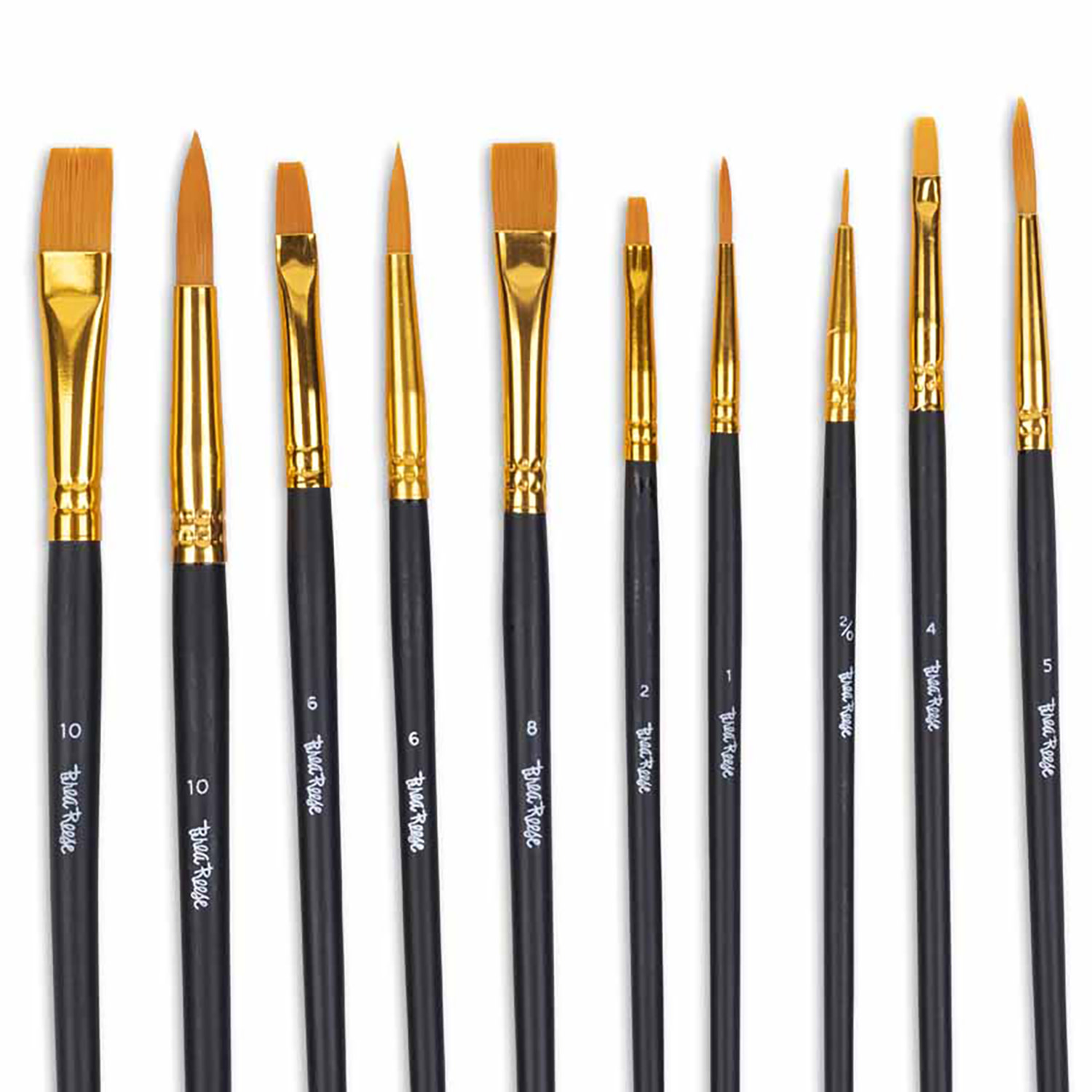 Brea Reese: Brush Set: Value Pack - 10pc - Gold Taklon Bristles, Storage Pouch, Perfect for Watercolor & Acrylic Paints, Adult Art Supplies
