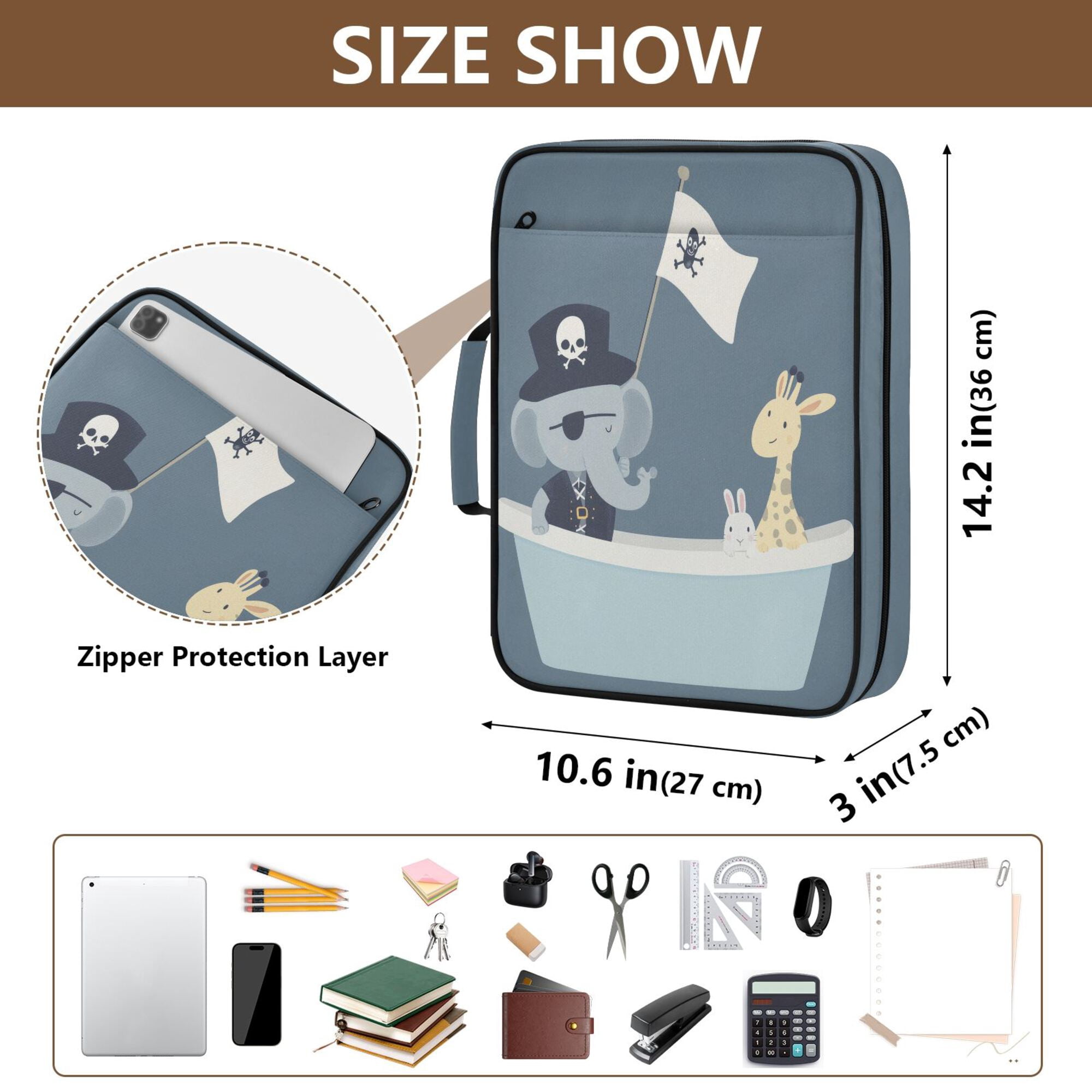 FORMRS Accordion File Folder A4 Size 7-Pocket Expanding Document Organizer Bag with 3 Ring Binder, Cute Animals