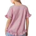 thumbnail image 3 of Camisa Informal Holgada A Rayas de Media con Cuello Redondo y Volantes para Mujer Raya Roja M, 3 of 7