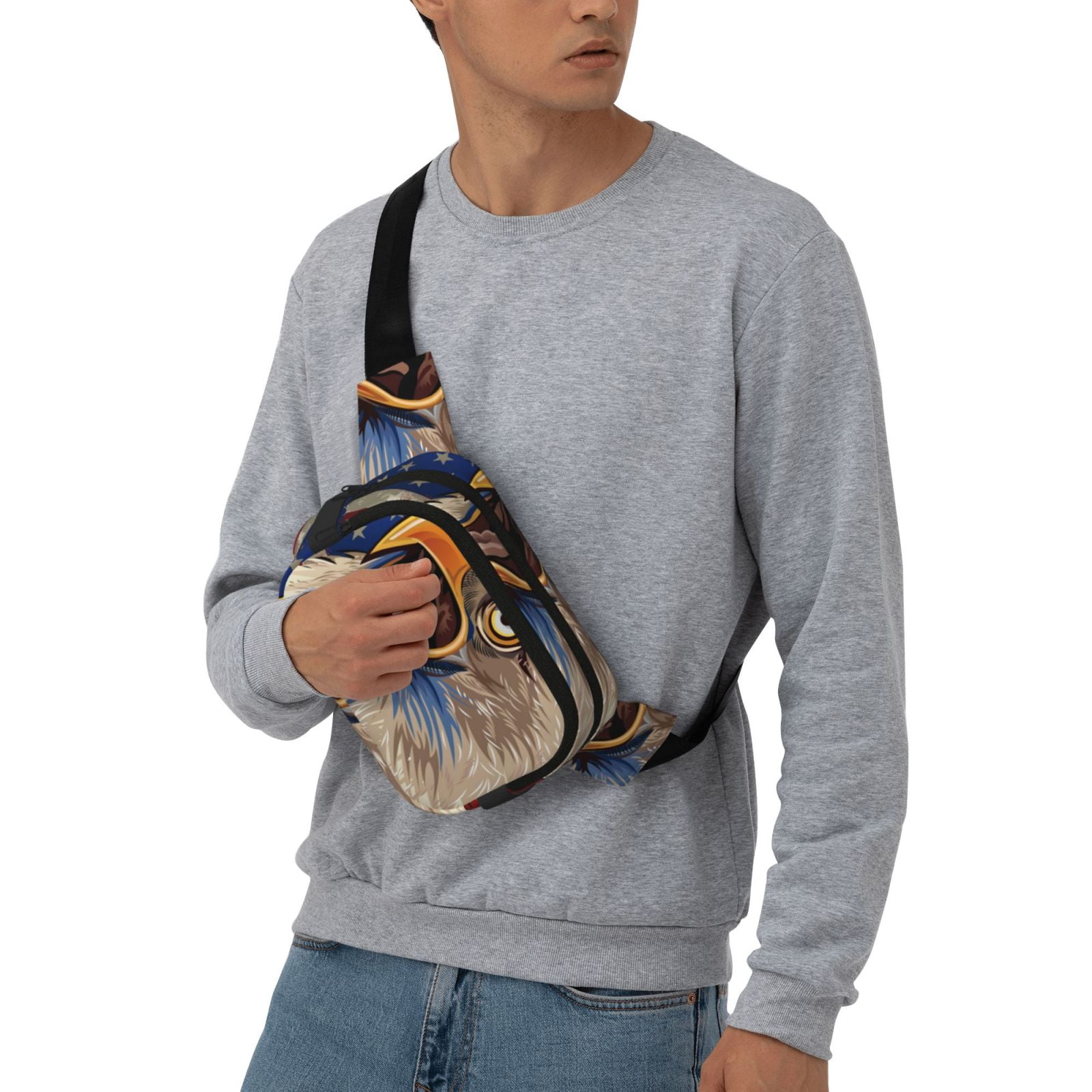 Picia Eagle With USA Flags Print Square Double-Layer Waist Bag Mini Adjustable Waist Belt Bag Exercise Running Travel Hiking
