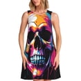 thumbnail image 1 of Fotbe Colorful Skull Vestido de Verano sin Mangas para Mujer – Vestido Midi Línea A, Estilo Camiseta Floral, Vestido Playero Casual y Fluido, 1 of 7