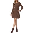 thumbnail image 2 of INSPIRE CHIC Ribbed Knit Dress for Women Long Sleeve Crew Neck Basque Waist Flowy A Line Knitted Dresses S Brown, 2 of 6