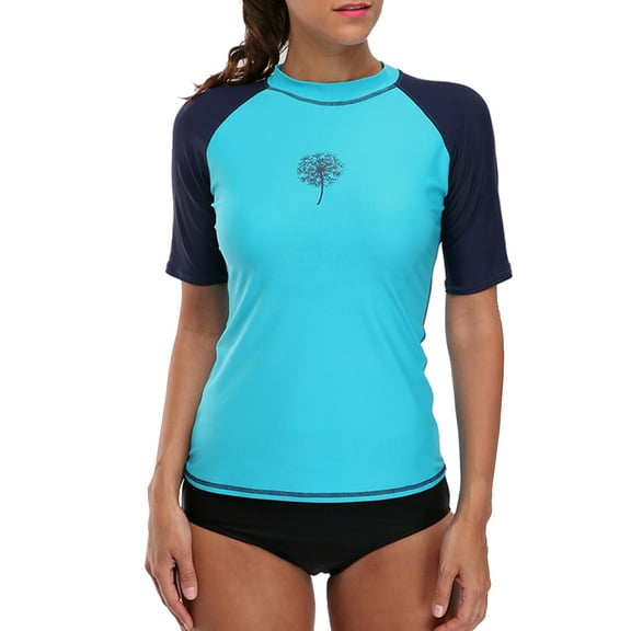 Beautyin Women's Rash Guards Sports Top Shorts Sleeves Patchwork Athletic Shirt