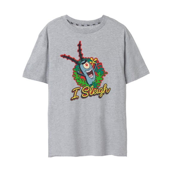SpongeBob SquarePants I Sleigh Womens Grey Marl Short Sleeved T-Shirt | S | Made by Vanilla Underground