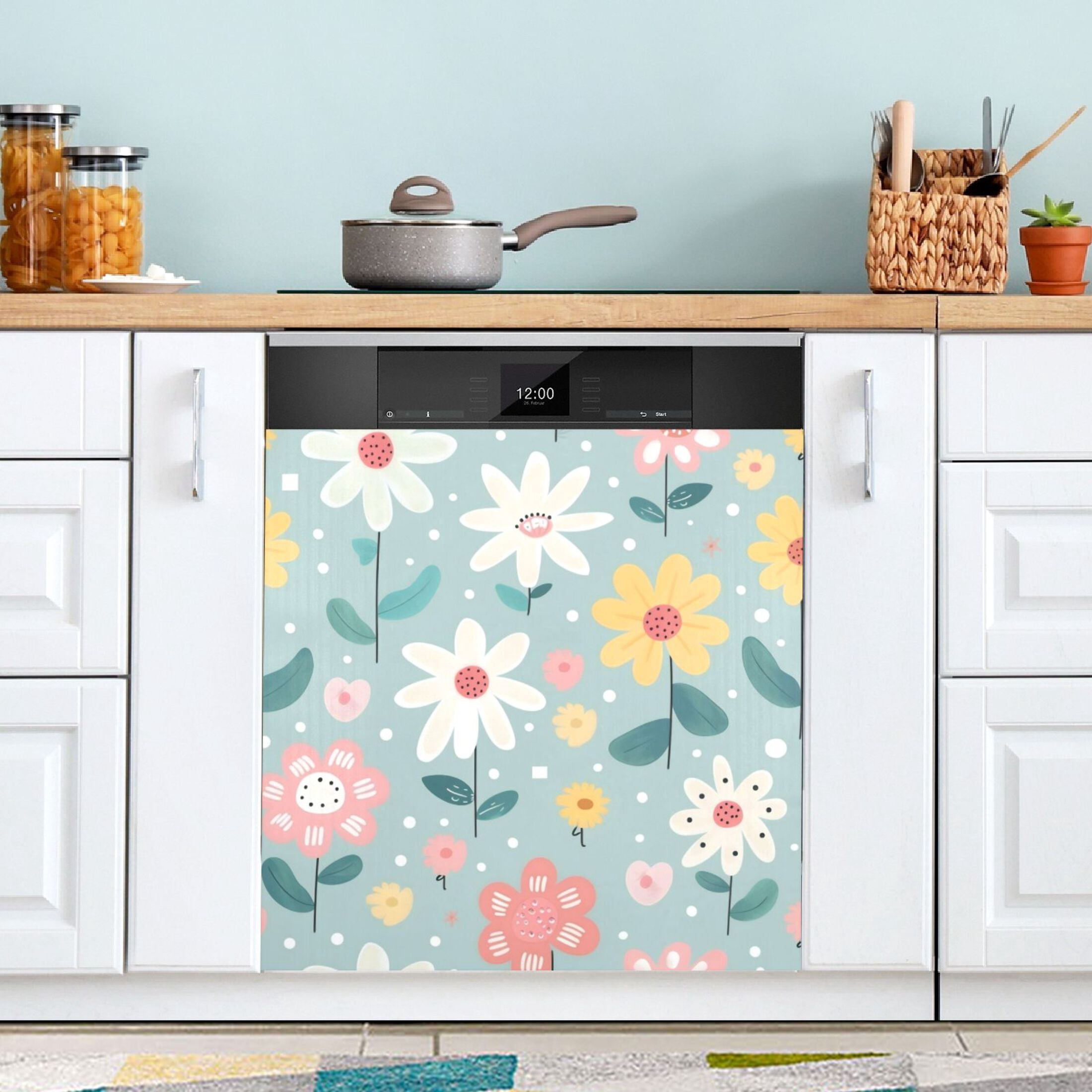Dishwasher Magnetic Sticker 23x26 Inch Refrigerator Magnetic Sticker Washing Machine Magnetic Sticker Kitchen Panel Magnetic Sticker Home Decor Stick Figure Flower