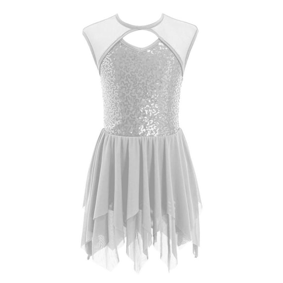 CHICTRY Kids Girls Gymnastics Leotard Ballet Dancewear Sequins Mesh Lyrical Dance Dress Prom Party Costume White 12