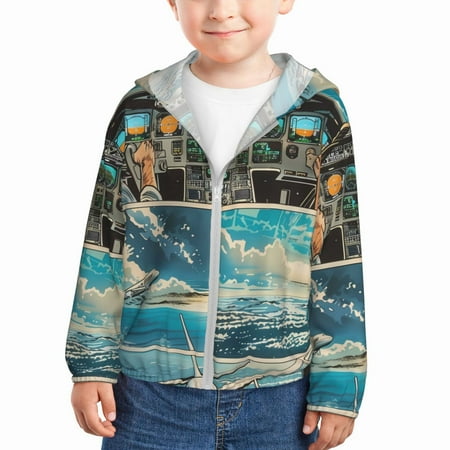 

Goofa Comic Airplane Cockpit Illustration Printed Kids Zip-Up Hoodie Girls Boys UPF50+ Sun Protection Jacket Hooded Cooling Shirt-2 Years