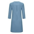 thumbnail image 5 of Robe en Lin de Coton pour Femmes Manches Mi-Longues Robe Unie Col Rond Décontractée Robe de Soirée Tenue de Détente, 5 of 5