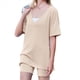 thumbnail image 2 of Conjunto de Dos Piezas para Mujer, Ropa de Verano 2025, Camisetas Extragrandes con Cuello en V, Pantalones Cortos Estilo Motero, Ropa de Estar Cómoda Albaricoque M, 2 of 9