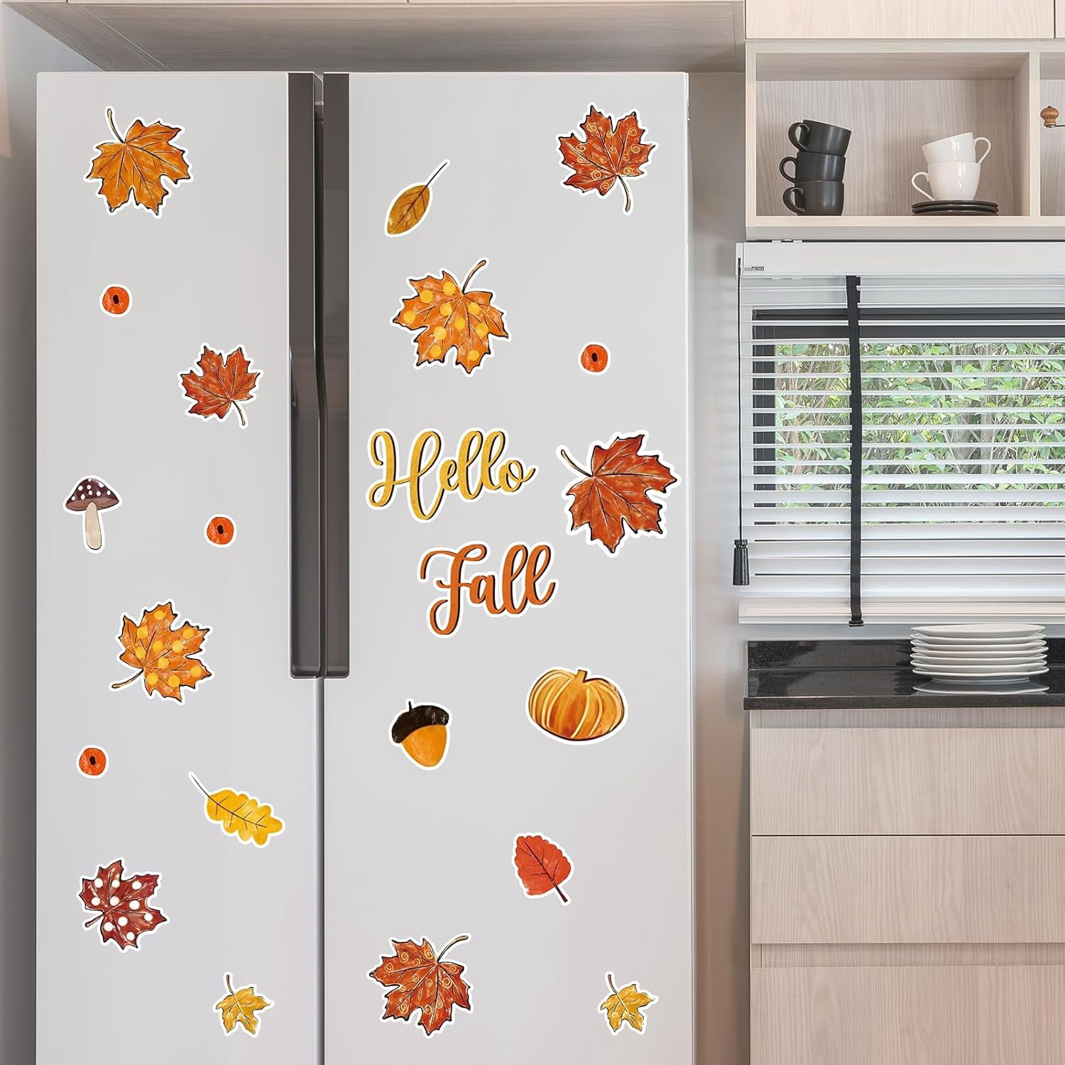 GBBG 24 Pcs Fall Leaves Garage Magnets Decoration Maple Leaf Pumpkin Garage Door Decals Hello Autumn Magnetic Refrigerator Stickers for Thanksgiving Harvest Party Home