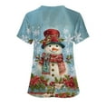 thumbnail image 4 of Feancey Merry Christmas Women's Scrubs Shirt Soft Cute Snowman Print Plus Size Scrub Tops Holiday Casual Short Sleeve V Neck Blouse with Pockets Multicolor 5XL, 4 of 5