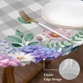 thumbnail image 3 of Watercolor Flowers Round Tablecloth, Fitted Table Cover with Elastic for 45"-54" Round Tables, Spring Butterflies Floral Gray Plaid Table Cloth Outdoor Indoor Dinning Party Waterproof Tablecloths, 3 of 7
