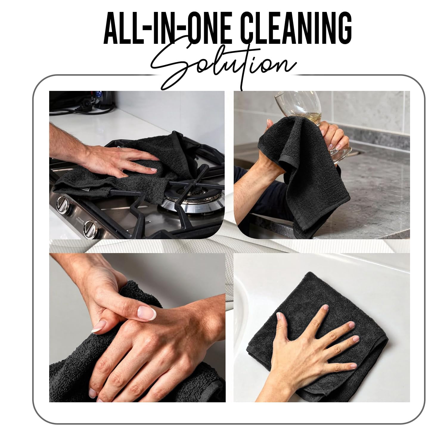 RIVERSIDE 24 Pack Luxury Washcloths 12x12 with Soft Cotton 400 GSM Quick Dry and Absorbent for Face & Body - Black