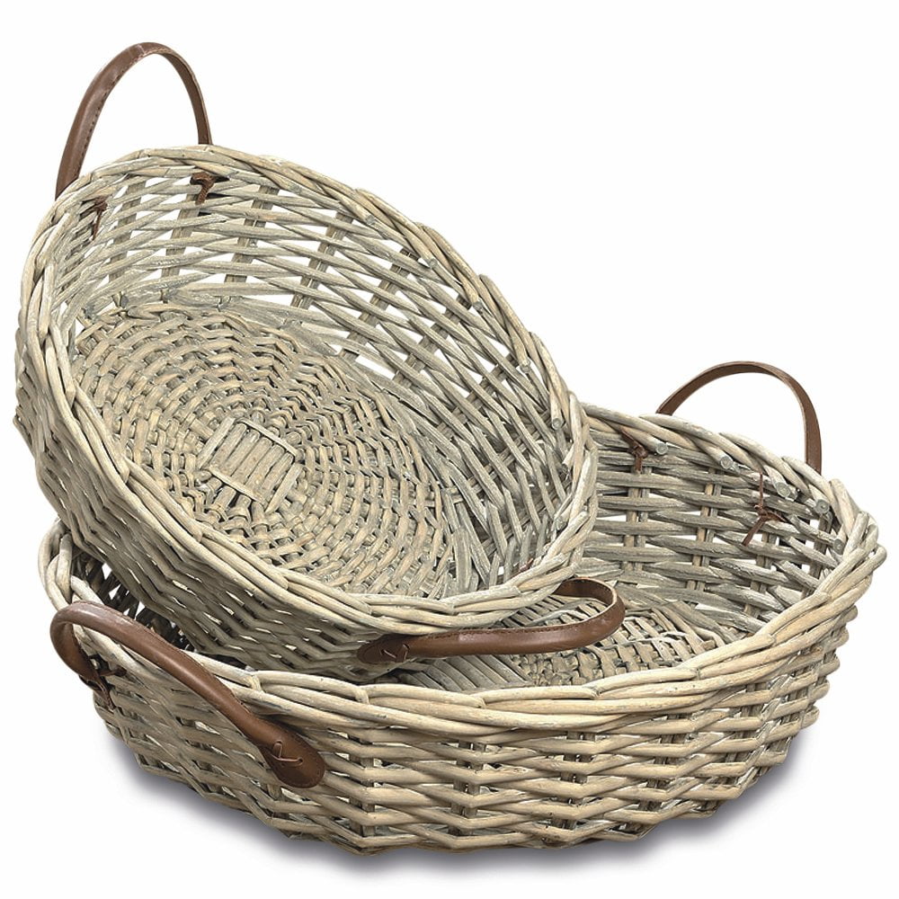 Cape Cod Wicker Baskets, Set of 2, Round Circular Organizers, Faux