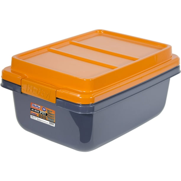 Hefty HIRISE Heavy Duty 18 Qt. Latch Storage Bins, Orange/Gray