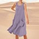 thumbnail image 1 of WILLBEST Vestido Lino Mujer Vestido Playero Informal De Verano De Color Liso Sin Mangas Hasta La Rodilla Con Cuello Redondo Y Bolsillos Para Vacaciones, Viajes Y Uso Diario, 1 of 3