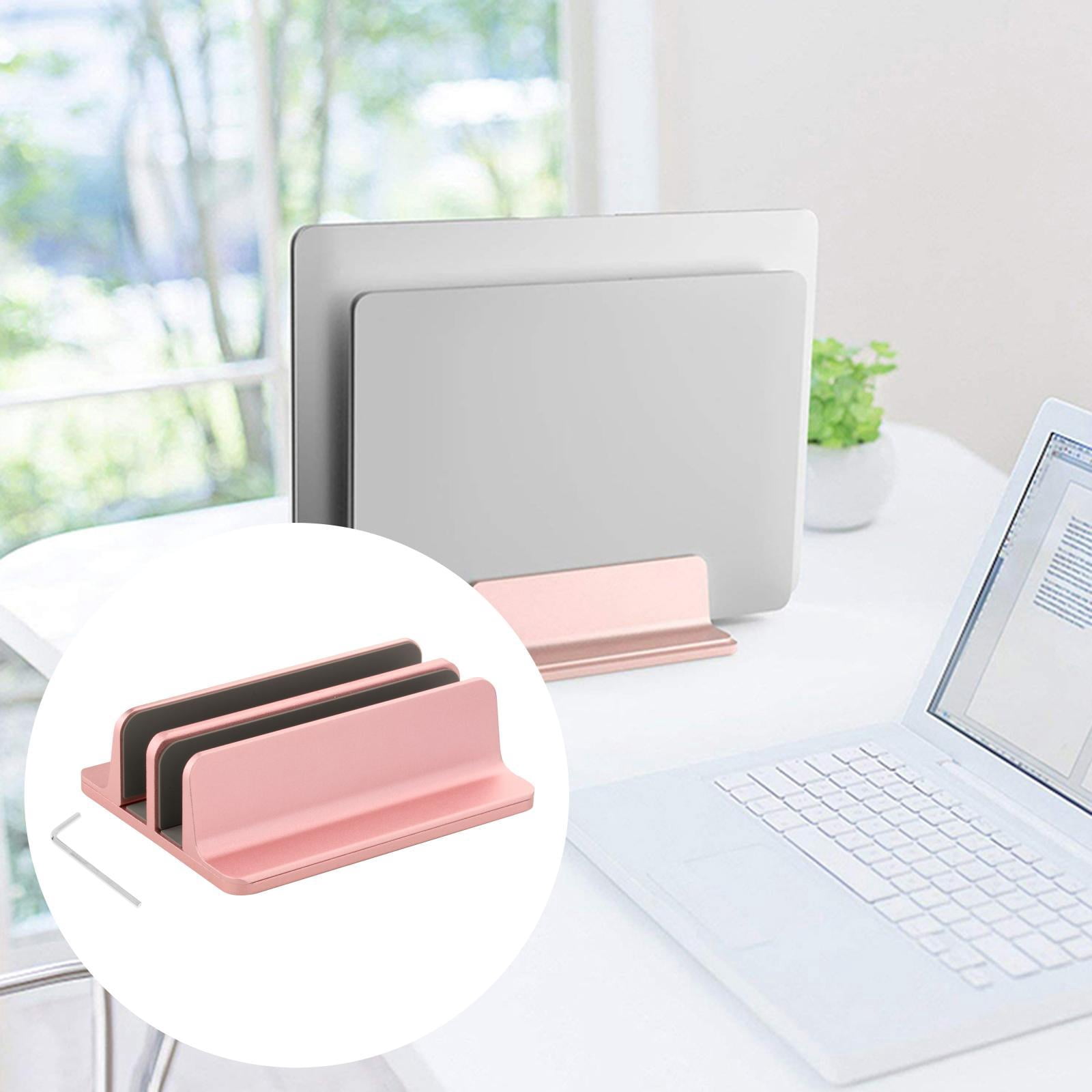 Adjustable Laptop Stand 2 Slots Computer Vertical Support Desktop Accessories, Stable and Firm Holder - Rose Gold