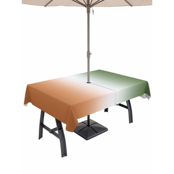Outdoor Tablecloth with Umbrella Hole for Patio/Picnic/Party/Camping, Orange Sage Green Ombre Waterproof Table Cloth Rectangle Table Cover Washable, Abstract Aesthetics Modern Art (60"x 120")