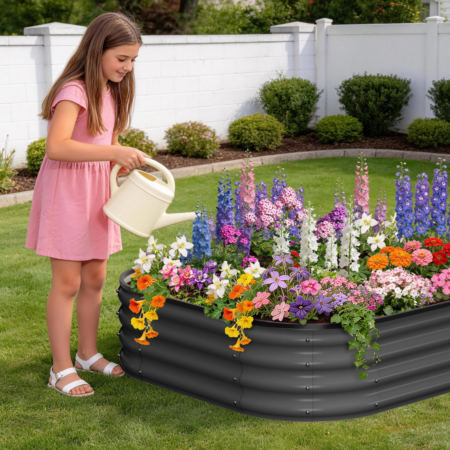 Garvee 3x3x1FT Raised Garden Bed, 2-Pack Metal Planter Boxes, Extra Large Oval Raised Bed for Vegetables Flowers Fruits, Modern Gray Outdoor Kit