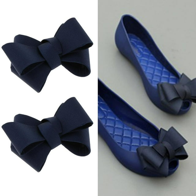 BELOVING 2PC Bowknot Shoe Buckle Removable High Heel Shoe Clips Charms Bridal Wedding Dark Blue