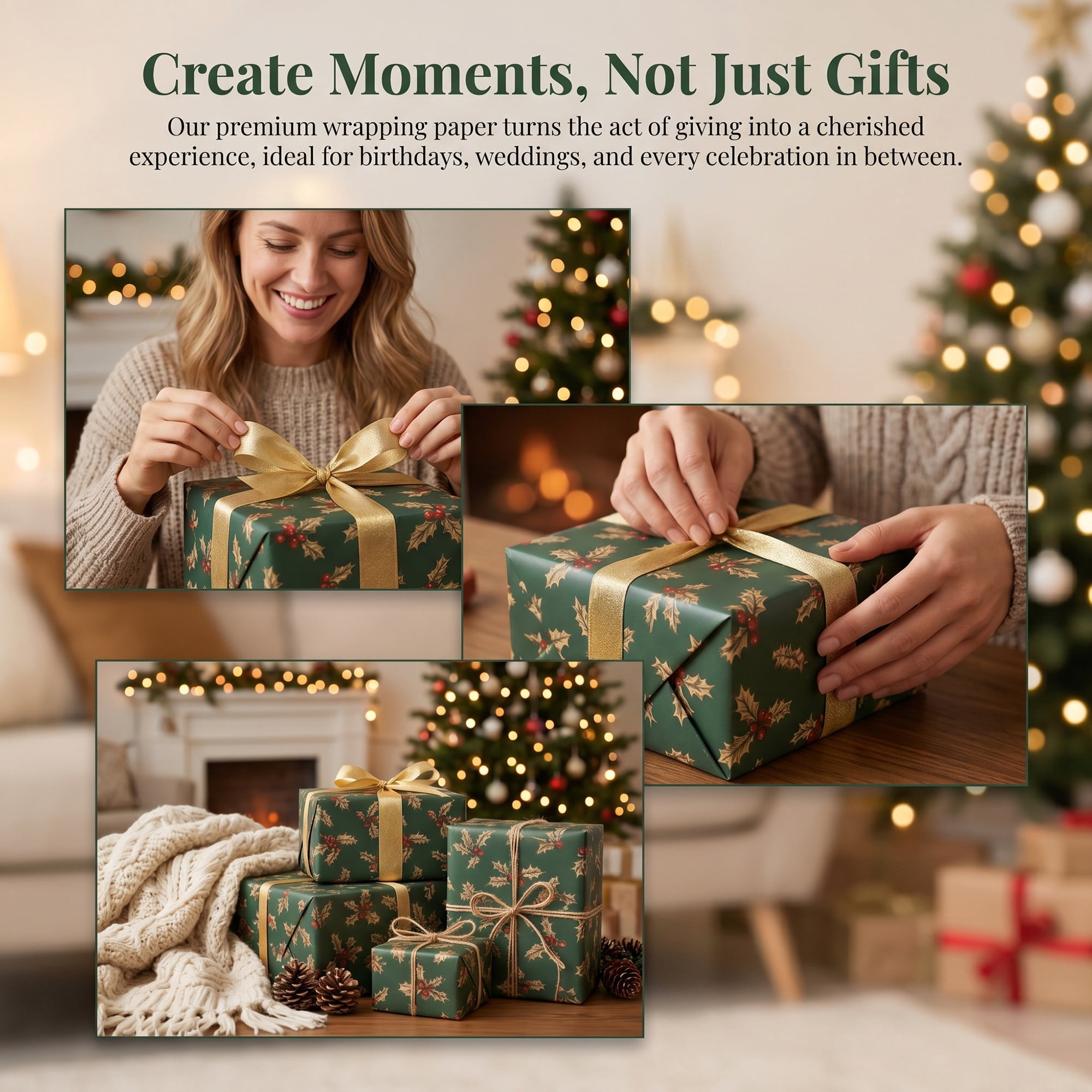 Unique Bargains Premium Gift Wrapping Paper for Christmas and Events Green 27.6"x 19.7"