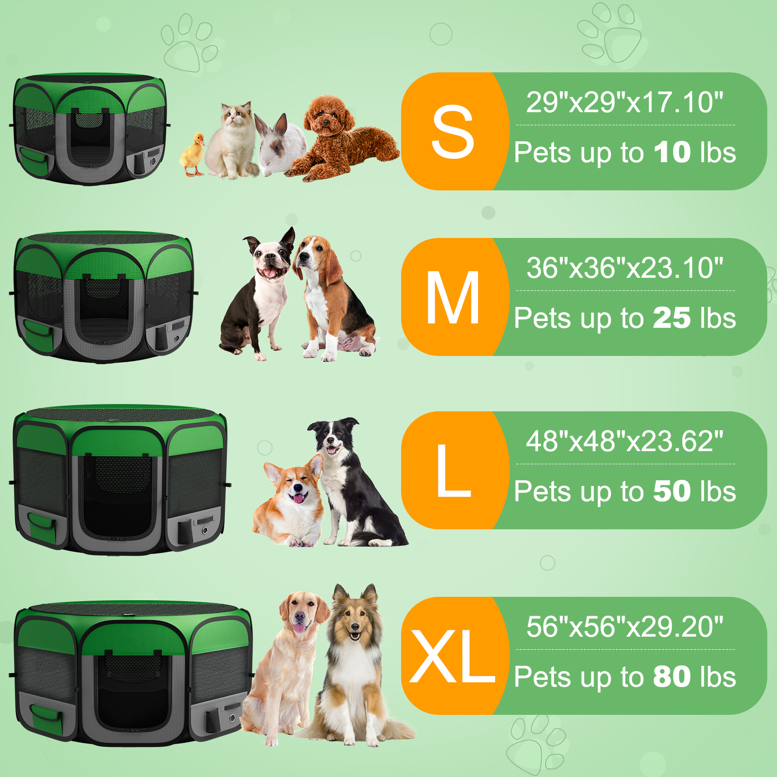 MAXLAPTER Dog Playpen Portable,Pet Cat Dog Tent Crates Cage Indoor/Outdoor 600D Oxford Fabric Green Portable Cat(L)