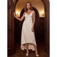 thumbnail image 3 of Ivory White Satin Lace-Trimmed V-Neck Sleeveless High-Low Slip Dress For Evening Party, 3 of 7