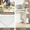 thumbnail image 4 of HOMLUX Simplistic Computer Desk Modern Small-Space Home Office Table with Keyboard Tray & Side Shelf, White/Stainless, 4 of 6