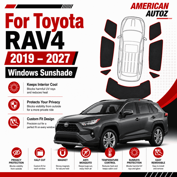 Toyota Rav4  2019 to 2027 7 Pcs Set Custom Fit Magnetic Window Sunshade, Visor, Covers