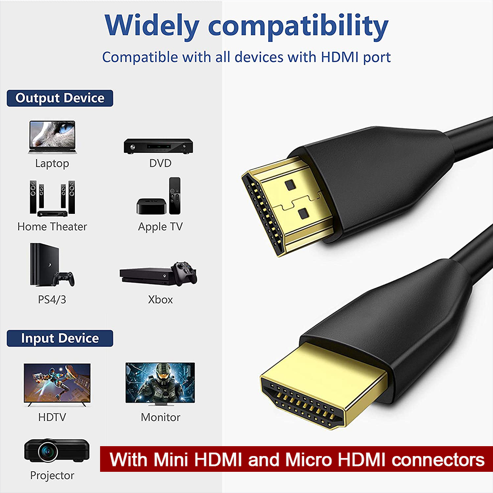 Vhbw câble HDMI, Micro HDMI à HDMI 1.4 pour Tablette, Smartphone, Appareil  photo, TV, Playstation, Ordinateur, Moniteur, Lecteur DVD, etc. - 5m