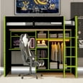thumbnail image 3 of Harper & Bright Designs Full Size Gaming Loft Bed with Desk & RGB Lights, Full Wood Loft Bed Frame with Wardrobe and Storage Compartments, Green, 3 of 13