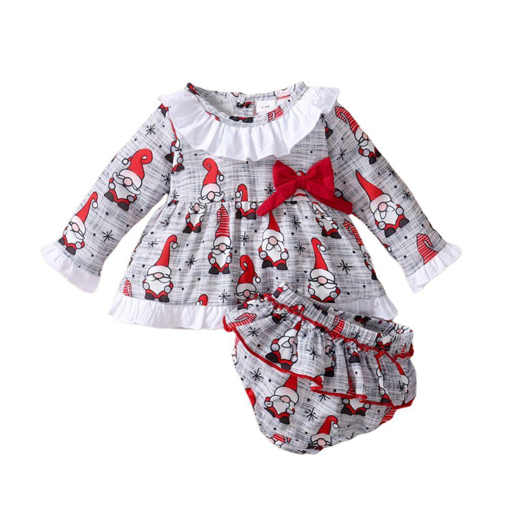 Newborn Baby Girls Long Sleeve Ruffle Tops+Shorts Xmas Outfits Toddler Set Xmas 