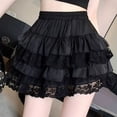 thumbnail image 2 of GEWSEY Women's Y2k Lace Ruffle Hem Mini Skirt Layered High Waisted A Line Skirt (Black, XL), 2 of 5