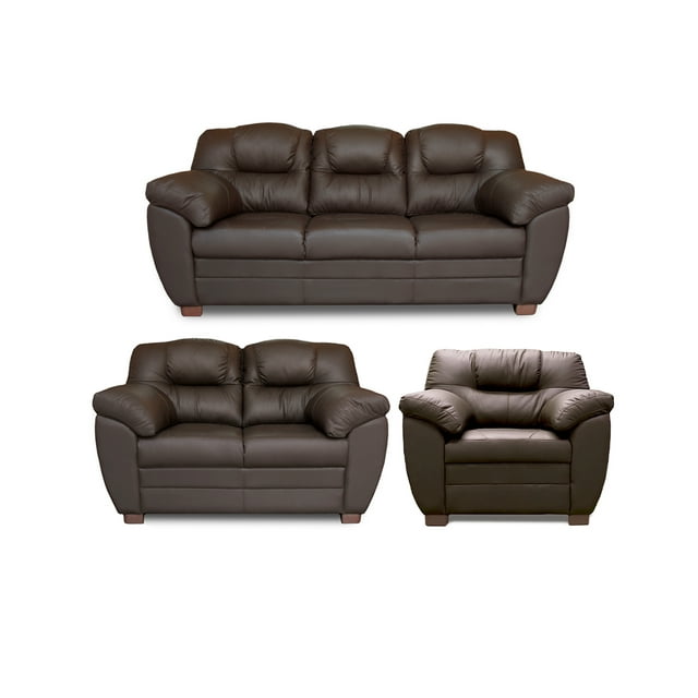 Sala de Piel Genuina, Sofa, Love y Sillón, 3 Piezas, Mod. Toscana, Chocolate