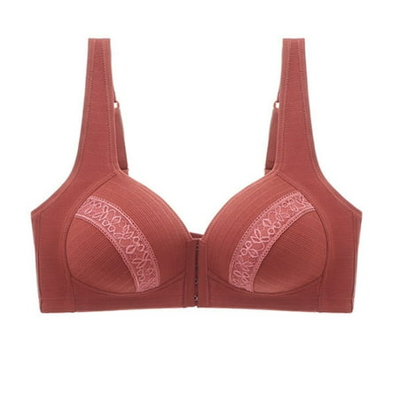 

CLZOUD Womens Comfortable Bras Red Nylon Spandex Women Lace Front Button Shaping Cup Adjustable Shoulder Strap Large Size Underwire Bra 100