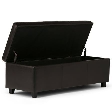 Simpli Home - Avalon Rectangular Polyurethane Faux Leather Ottoman With Inner Storage - Tanner's Brown