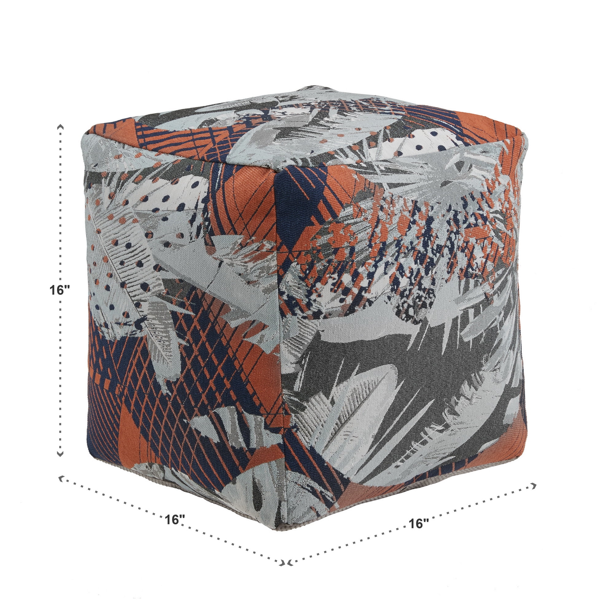 Weston Home Dinant Upholstered Square Pouf Ottoman, Multicolored Abstract Pattern Fabric