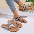 thumbnail image 2 of Flat Sandals Women Flip Flops Rhinestone Toe Ring Glitter Sequin Slip on Slides Trendy Summer Dress Beach Shoes Gold Size 7.5, 2 of 7