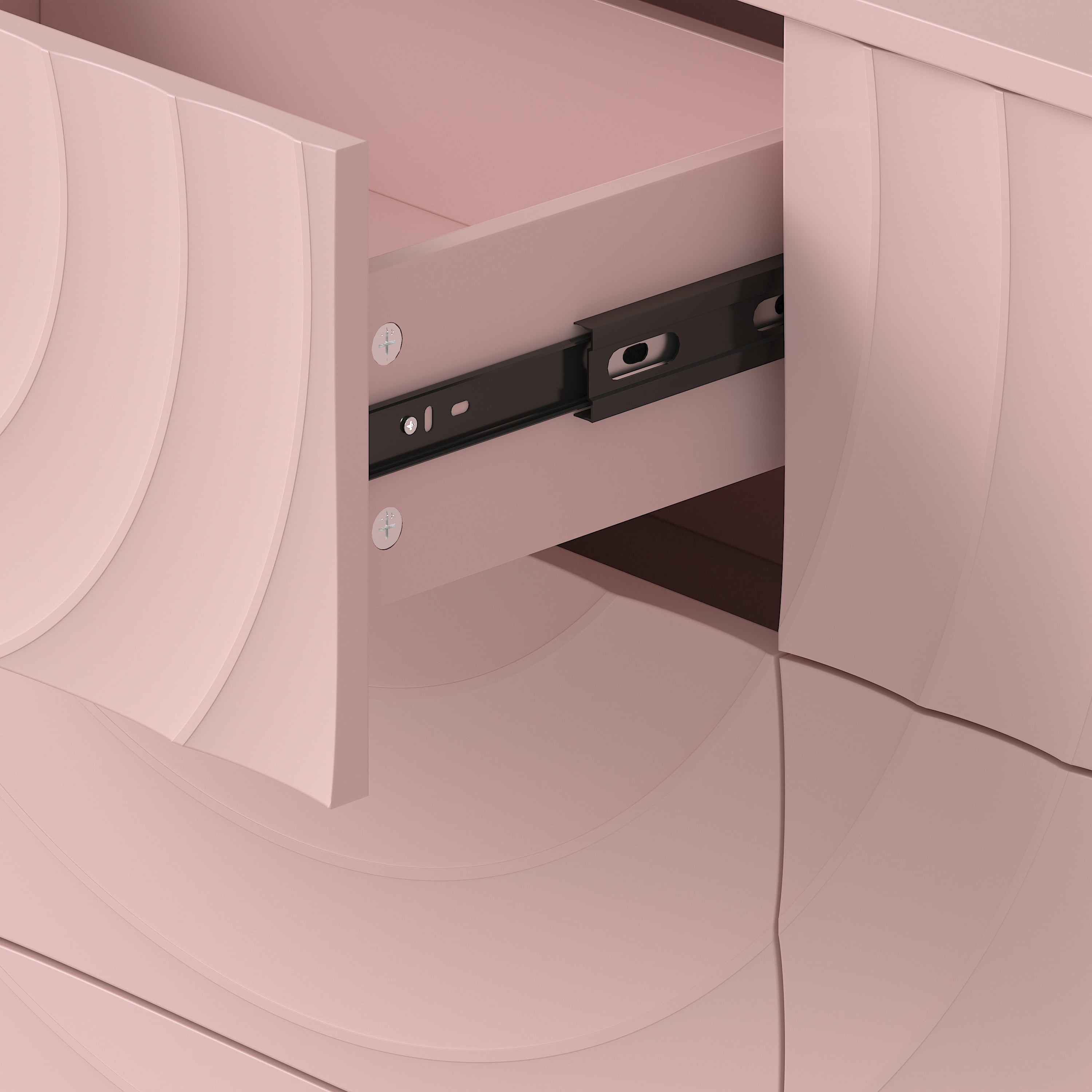 Aukfa 6 Drawer Dresser with 3D Wave Front Design, Modern Wood Double Dresser, Wide Chest of Drawers with Anti-Tip Kit for Bedroom,Pink